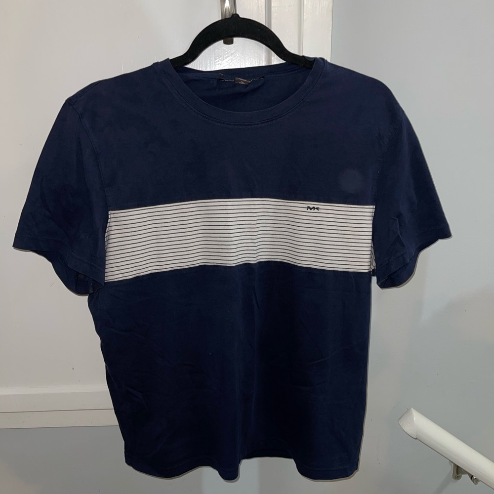 Michael Kors Dark Blue T-Shirt with White Stripe